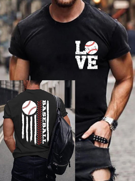 Men's Baseball Flag Print Short Sleeve T-Shirt