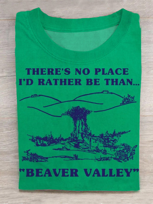 Beaver Valley Print Round Neck Short Sleeve Men's T-shirt