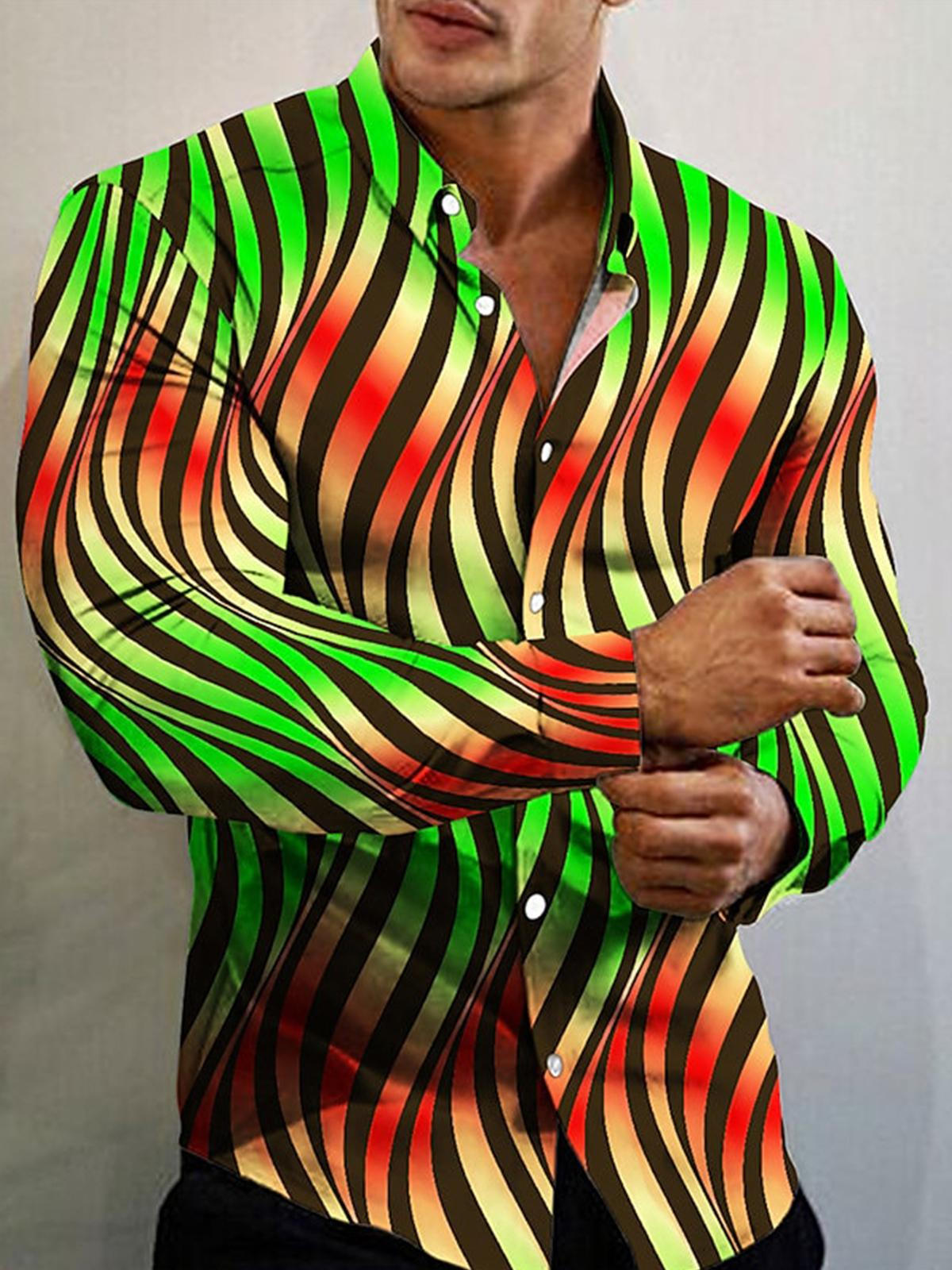 Lapel Gradient Zebra Print Casual Long Sleeve Men's Shirt