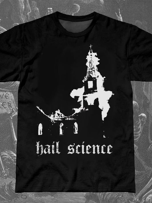 Hail Science Black Metal Print Round Neck Short Sleeve Men's T-shirt