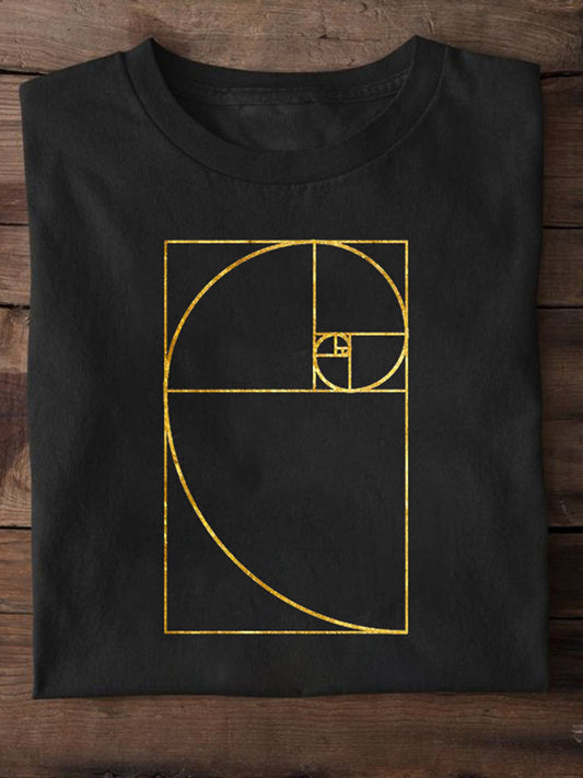 Gold Fibonacci Print Men's Crew Neck T-Shirt