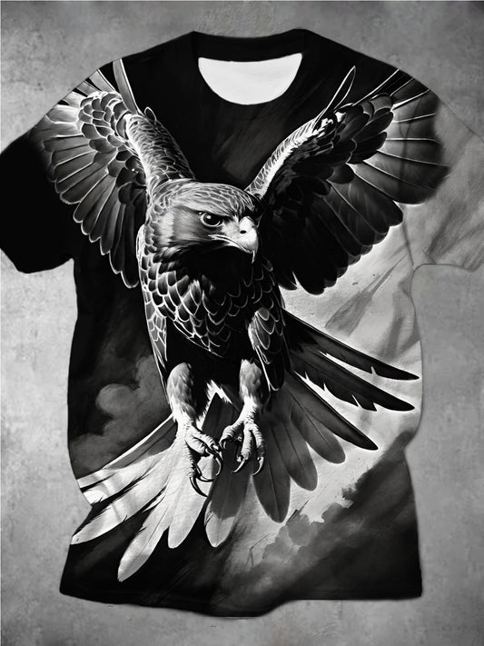 Black and White Eagle Men's Short Sleeve Round Neck T-Shirt