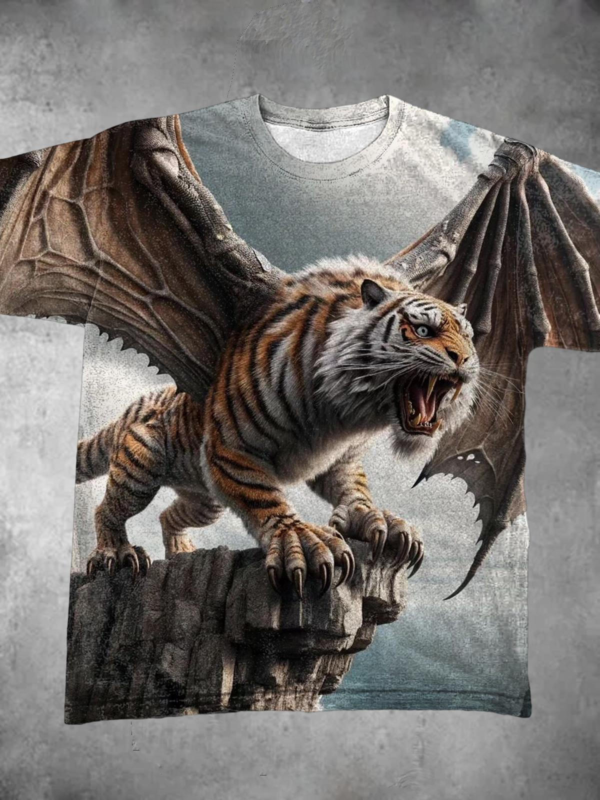 Wings Tiger Personalized Print Men's Short-Sleeved Round Neck T-Shirt