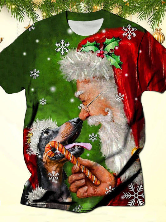 Santa Claus Dog Round Neck Short Sleeve Men's T-shirt