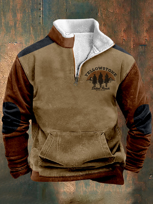 Men's Vintage Western Yellowstone Zipper Stand Collar Sweatshirt