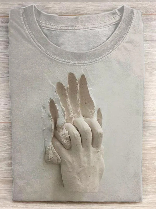 Creative Three-Dimensional Hand-Printed Men's Short-Sleeved T-Shirt