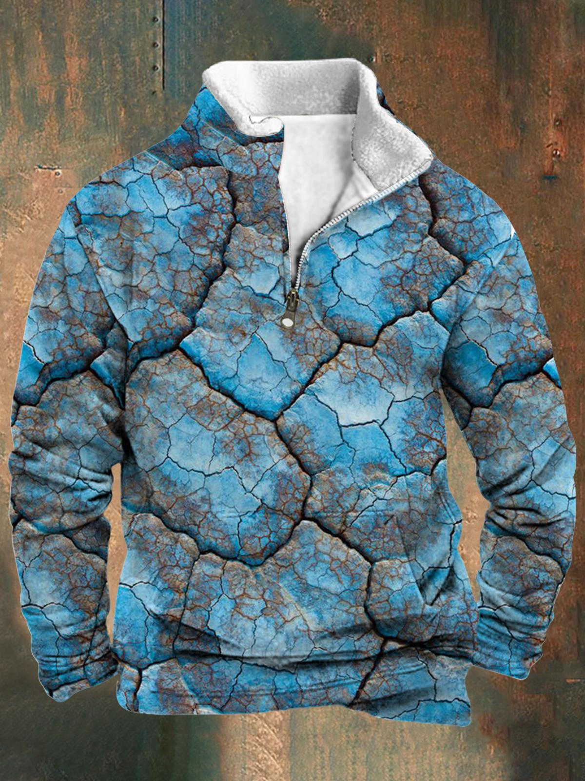Abstract Print Men's Long Sleeve Stand Collar Zipper Sweatshirt