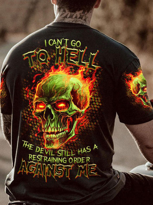 I CAN'T GO TO HELL Skull Printed Round Neck Short Sleeve Men's T-Shirt