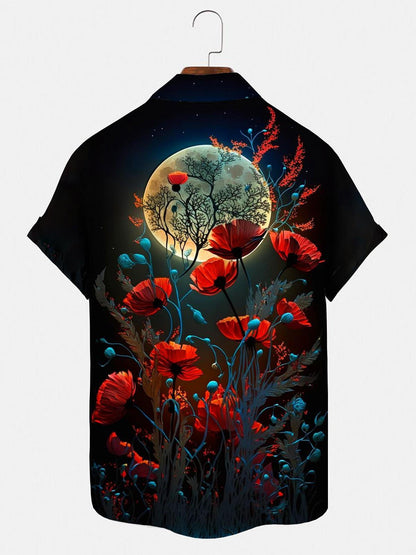 Flower Moon Men's Shirts With Pocket