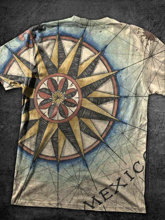 compass nautical map print T-shirt