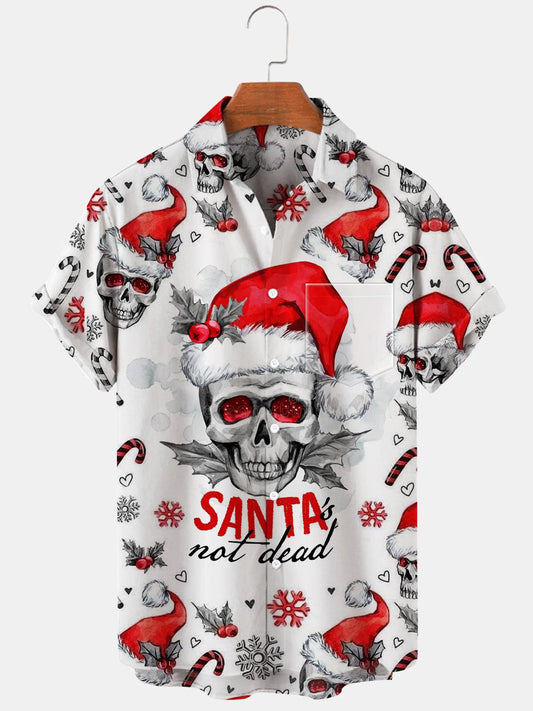 Christmas Santa Claus Skull Short Sleeve Men's Shirts With Pocket