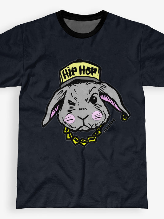 Hip-hop Rabbit Print Round Neck Short Sleeve Men's T-shirt