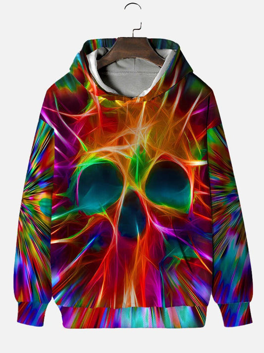 Casual Colorful Skull Print Men's Hooded Pocket Sweatshirt
