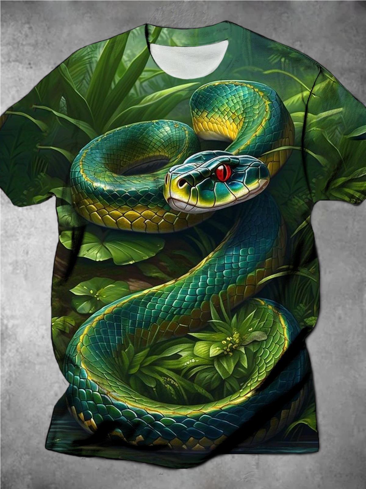 Snake Round Neck Short Sleeve Men's T-shirt