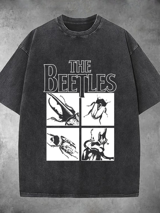 The Beetles Insect Washed Short Sleeve Round Neck Men's T-Shirt