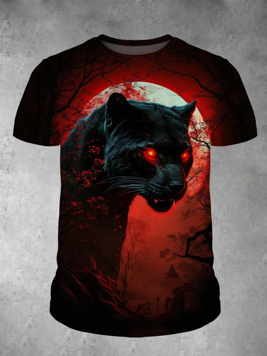 Black Panther Print Crew Neck Short Sleeve Men's T-Shirt