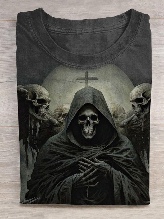 Halloween Grim Reaper Print Round Neck Short Sleeve Men's T-Shirt