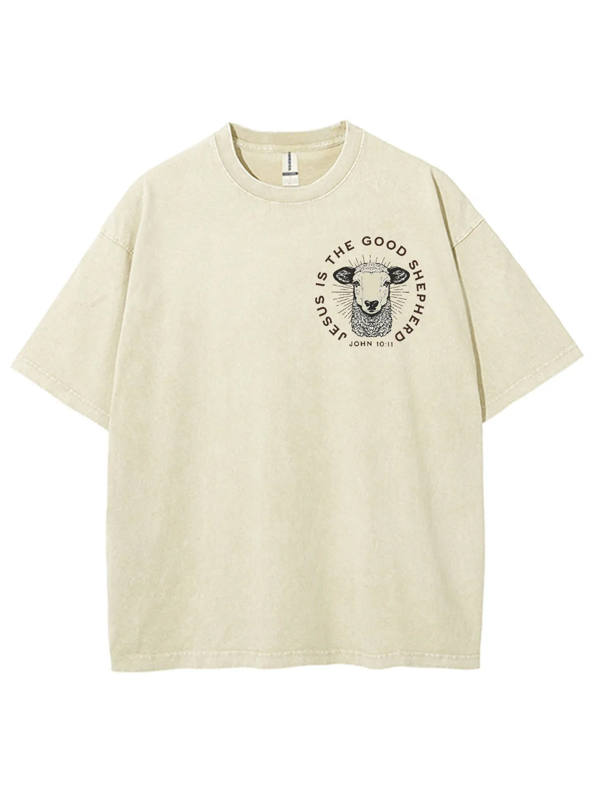Retro Sheep Print Washed Cotton Men's Short-Sleeved Round Neck T-Shirt