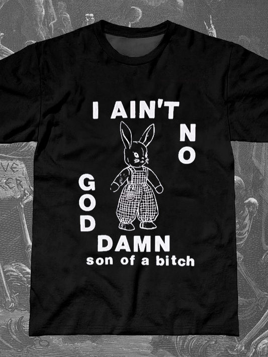 Rabbit Text Print Round Neck Short Sleeve Men's T-shirt