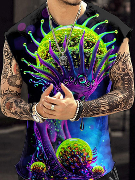 Colorful Personalized Print Men's Sleeveless Round Neck Vest