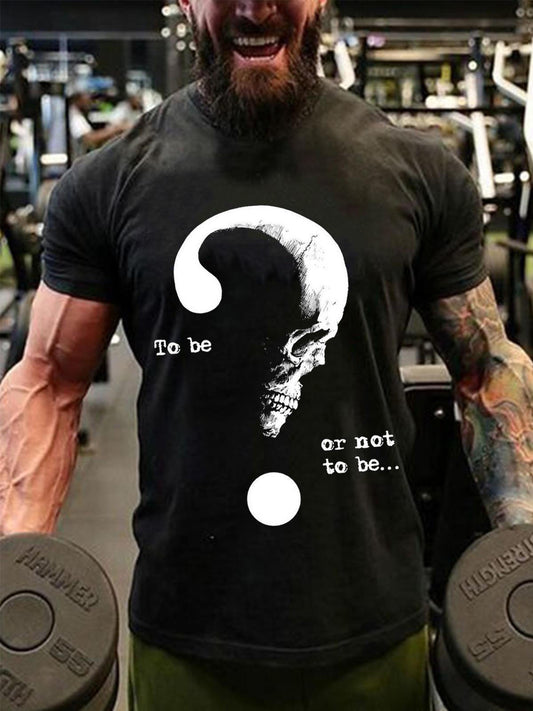 TO BE OR NOT TO BE Skull Print Round Neck Short Sleeve Men's T-shirt