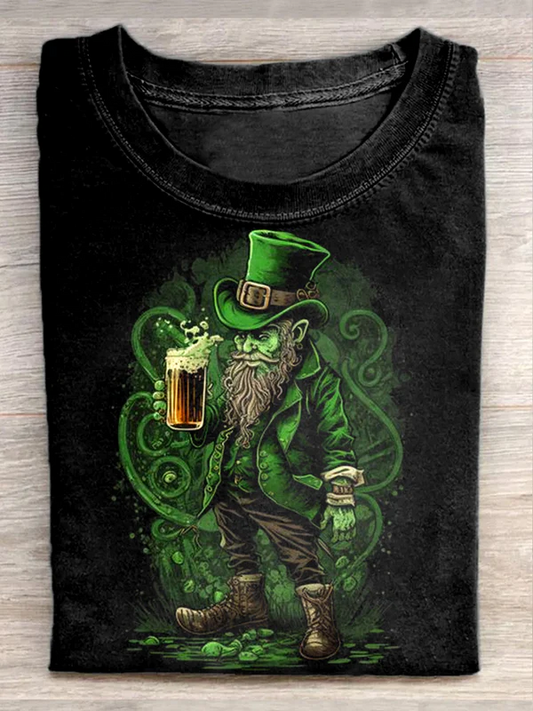 St. Pat's Day Gnome Beer Print Men's Short Sleeve Crew Neck T-Shirt