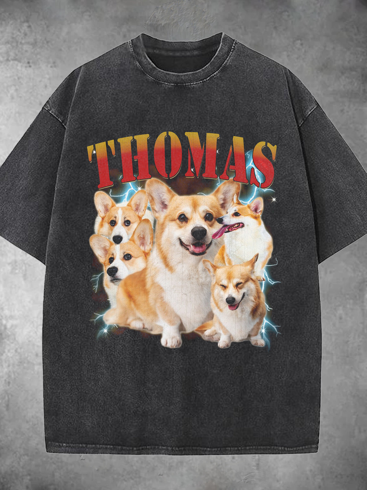90s Vintage Dog Print Round Neck Short Sleeve Men's T-shirt