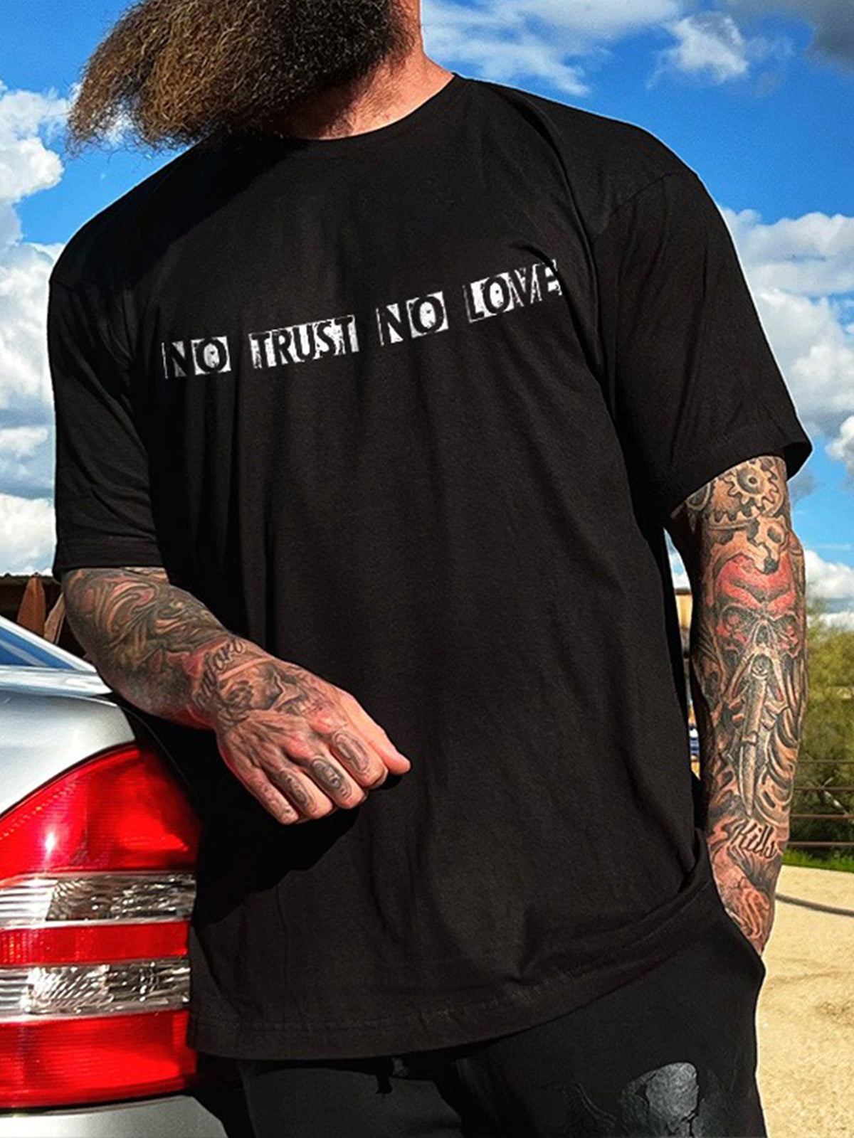 No Trust No Love Printed Round Neck Short Sleeve Men's T-shirt