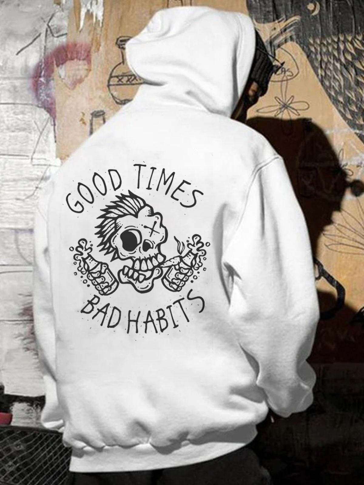 Good Times Bad Habits Hooded Long Sleeve Men's Sweatshirt