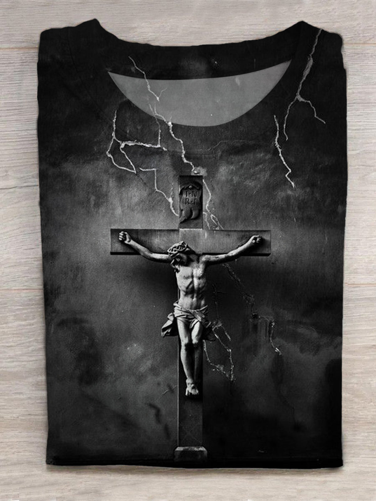 Jesus Cross Print Round Neck Short Sleeve Men's T-shirt