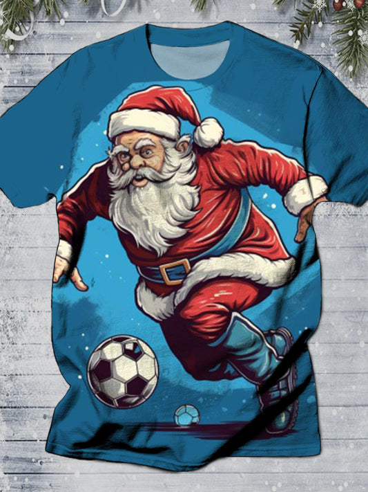 Santa Claus Plays Football Round Neck Short Sleeve Men's T-shirt