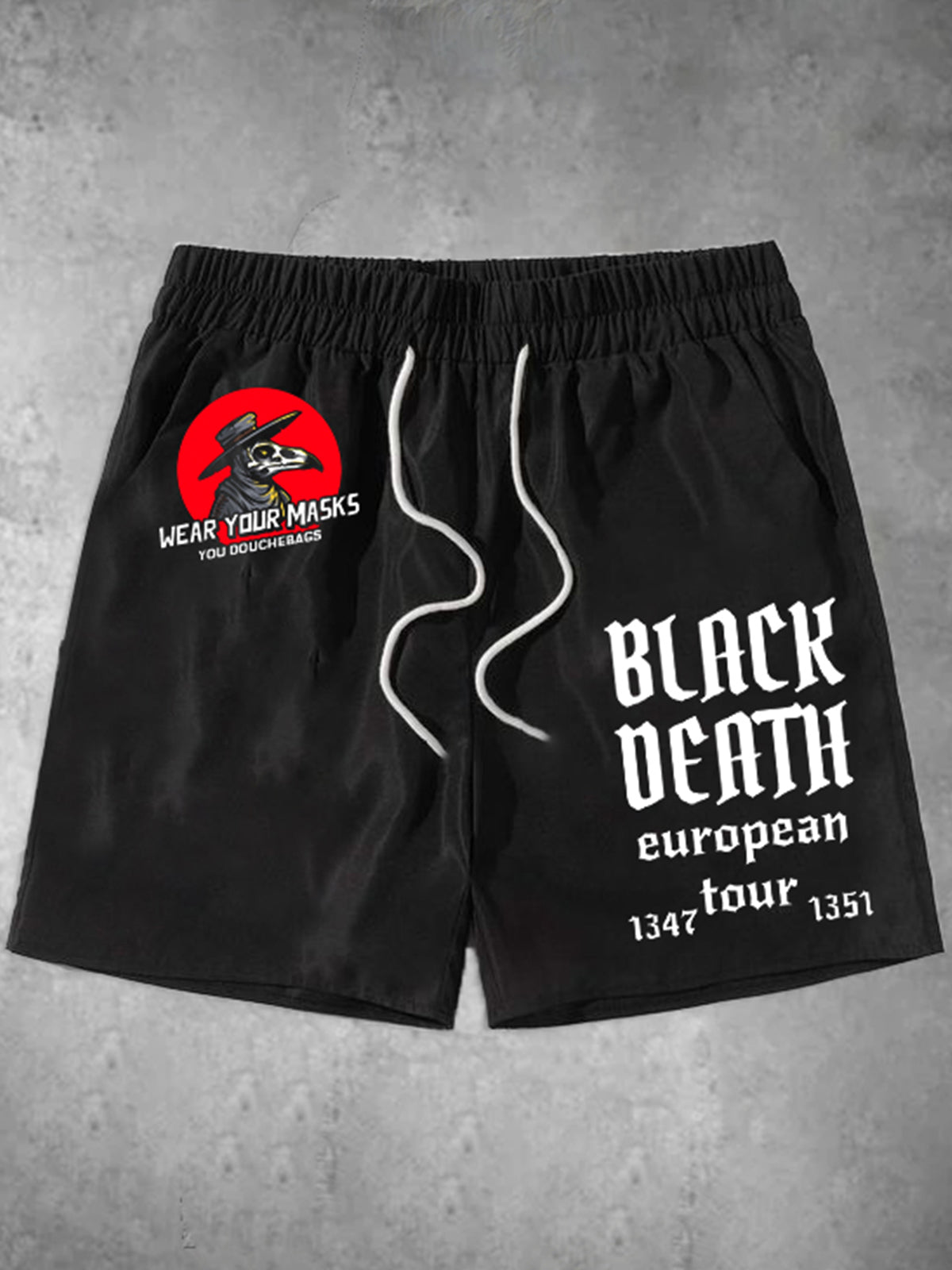 Black Death Crow Letter Print Men's Shorts