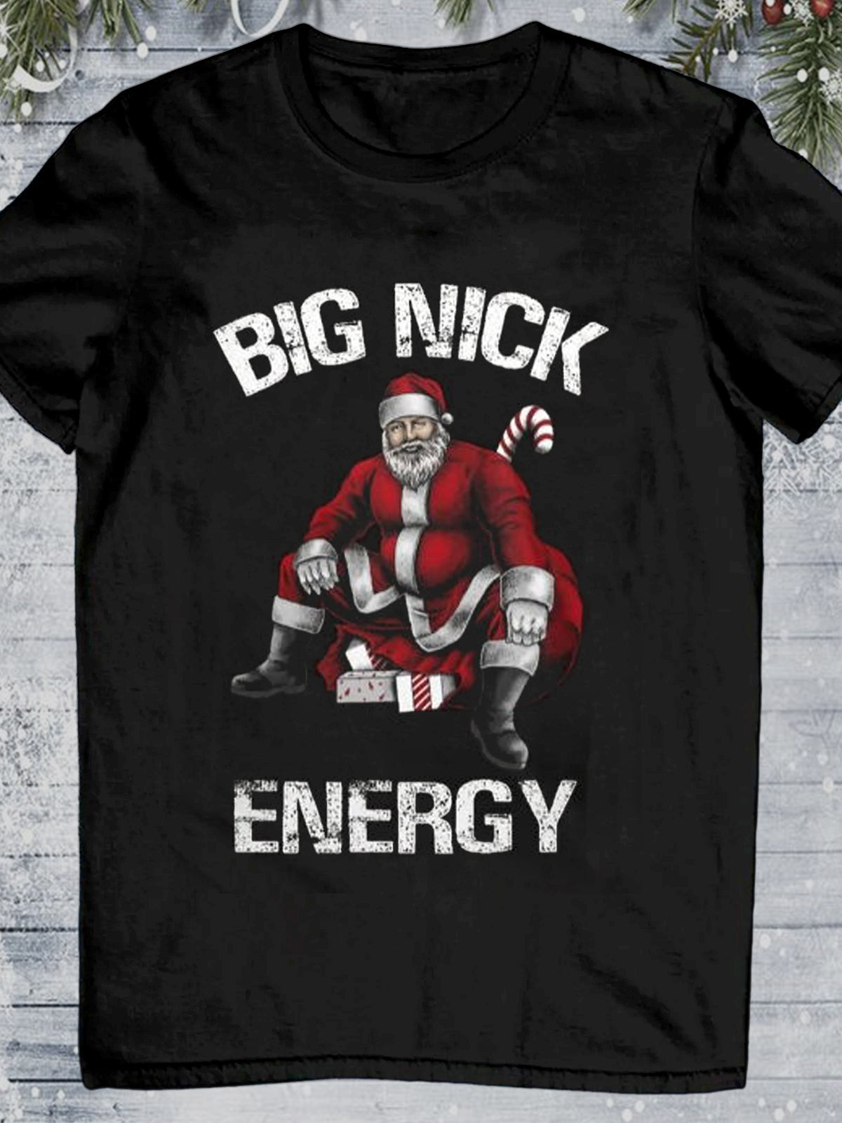 Big Nick Energy Santa Print Round Neck Short Sleeve Men's T-shirt