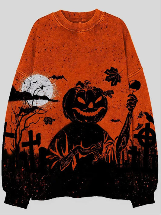 halloween Pumpkin Print Men's Long Sleeve Round Neck Sweatshirt