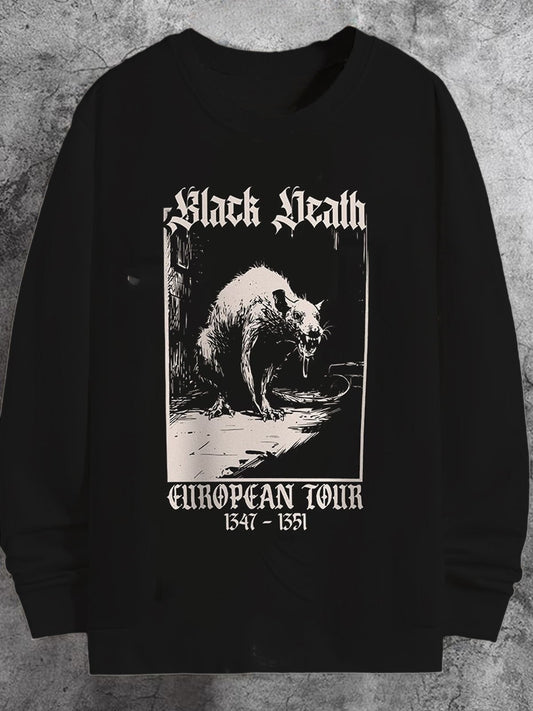 Black Death Medieval Rat Round Neck Long Sleeve Men's Top/T-shirt