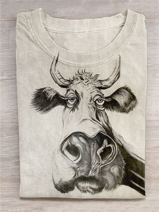 Cow Art Print Round Neck Short Sleeve Men's T-Shirt