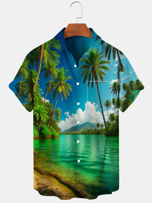 Coconut Palm Sea Short Sleeve Men's Shirts With Pocket
