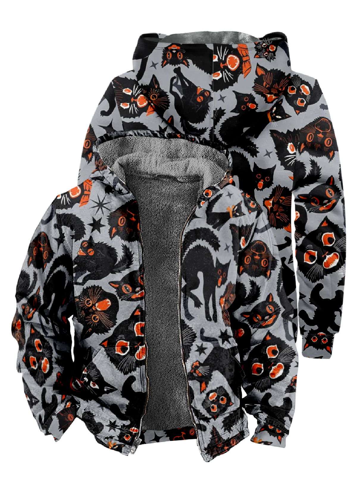 Halloween Print Long Sleeve Hooded Zipper Men's Jacket