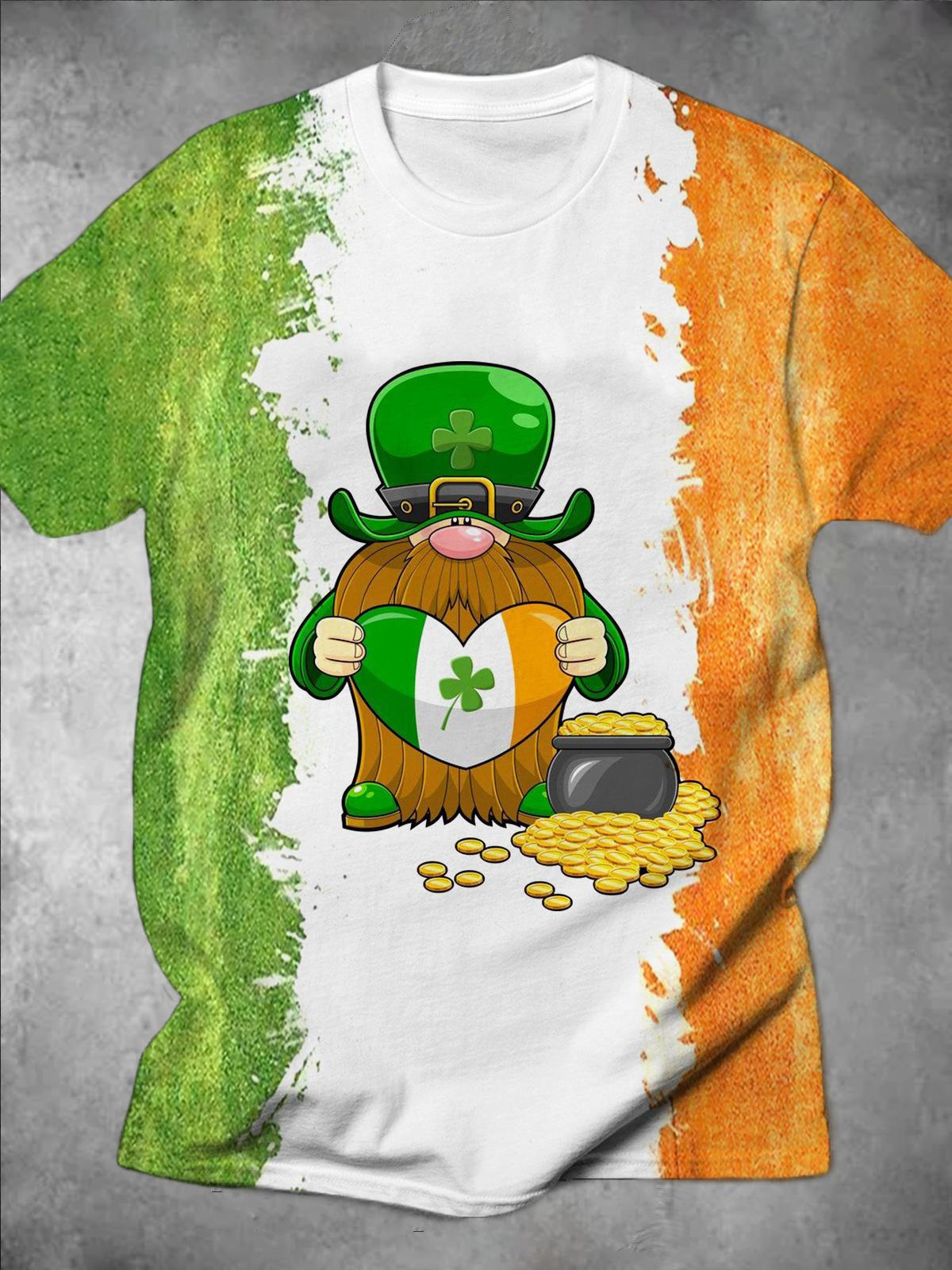 St. Patrick's Day Gnome Print Men's Short Sleeve Crew Neck T-Shirt