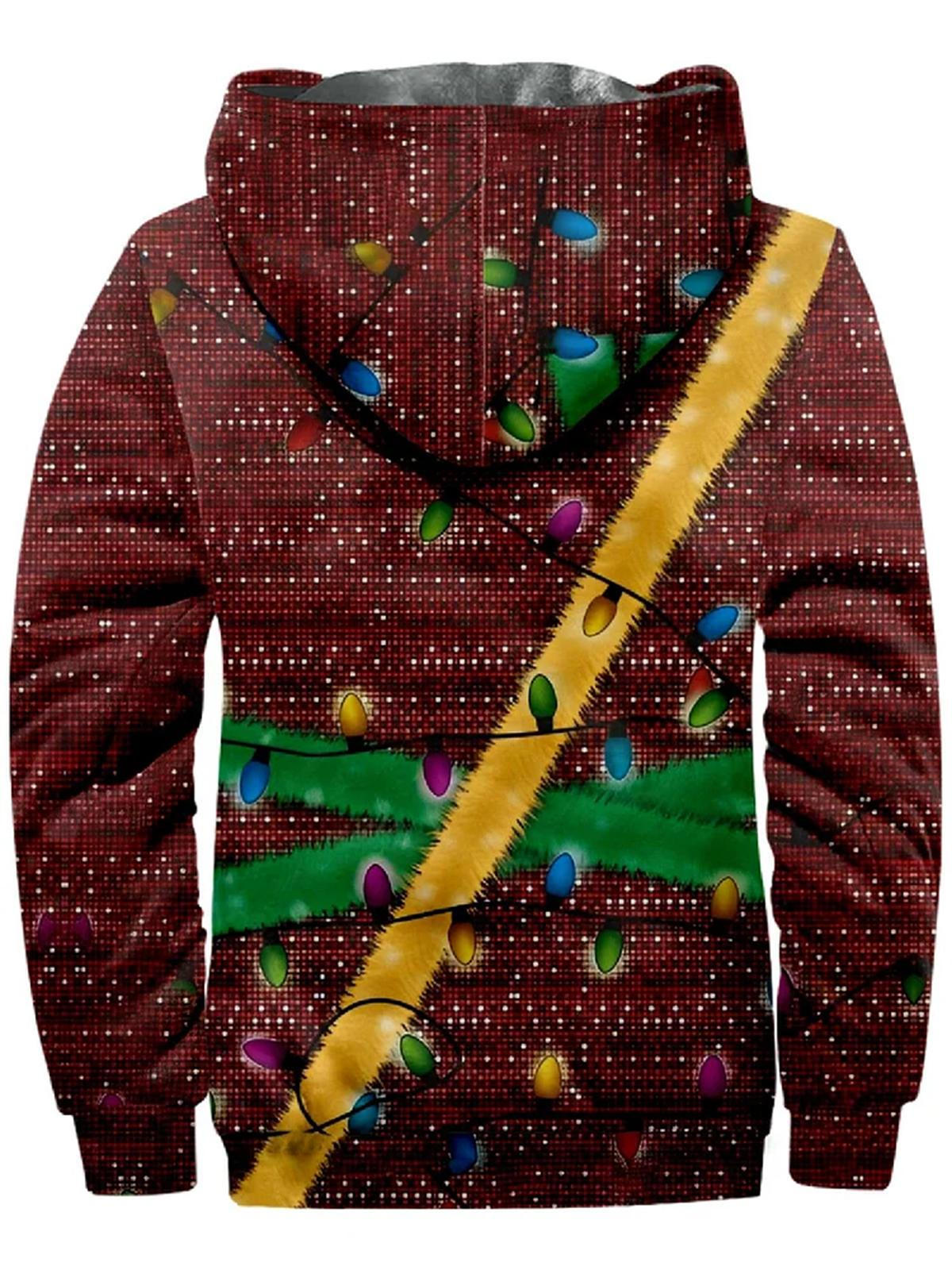 Christmas Lights Print Hooded Zipped Jacket