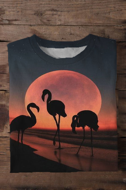 Flamingo Sunset Print Men's Short Sleeve Round Neck T-Shirt
