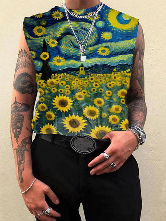 Van Gogh Sunflower Men's Sleeveless Printed Tank Top