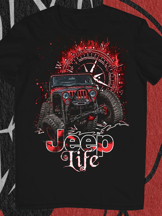 Jeep Compass Print Round Neck Short Sleeve Men's T-shirt
