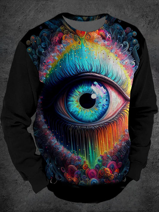Psychedelic Eyes Print Round Neck Long Sleeve Men's Top