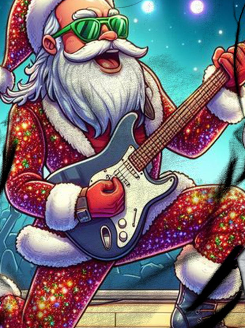 Santa Claus Playing Guitar Round Neck Short Sleeve Men's T-shirt