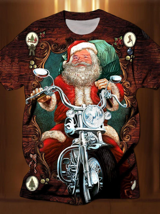 Santa Claus Motorcycle Round Neck Short Sleeve Men's T-shirt