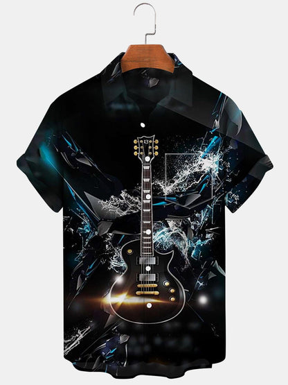 Guitar Short Sleeve Men's Shirts With Pocket