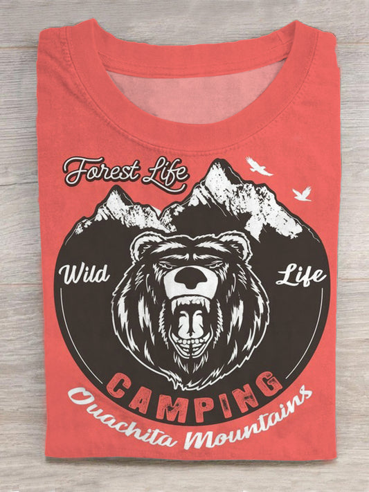 Vintage Wilderness Adventure Camping Print Round Neck Short Sleeve Men's T-shirt
