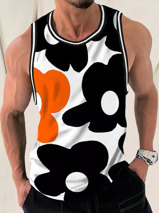 Contrast Color Floral Personalized Men's Sleeveless Round Neck Vest