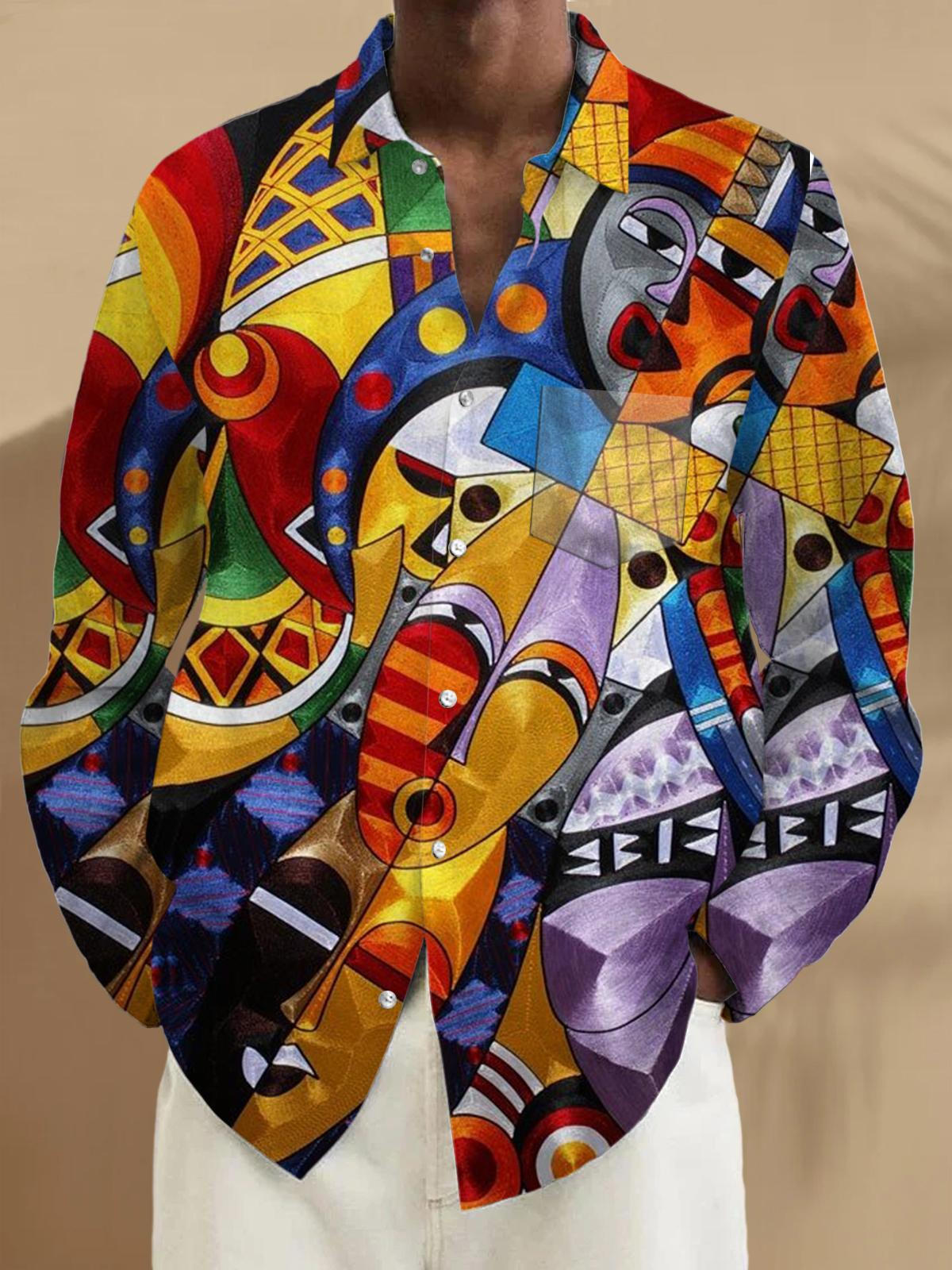 Abstract Face Long Sleeve Men's Shirts With Pocket